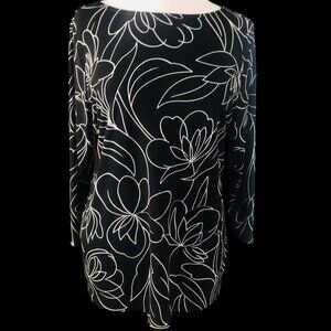 Liz Claiborne XL Floral Print Blouse, Black and White